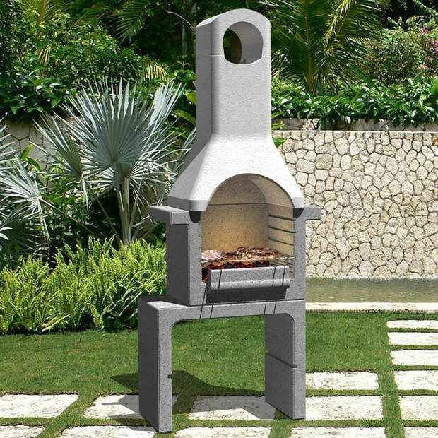 The Living Store Tuinbarbecue Beton - 76 x 43 x 195.5 cm - Verstelbare Grillhoogte - Bijzettafel - Schoorsteen