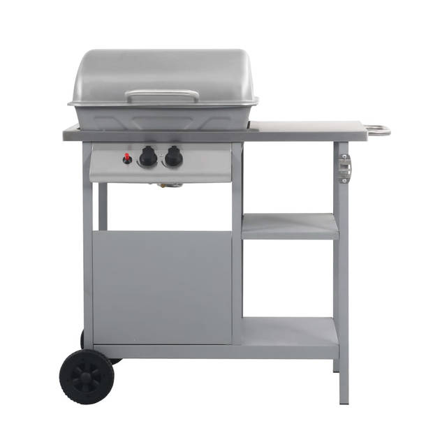 The Living Store BBQ 3-laags zijtafeltje - Gasbarbecue - Gepoedercoat staal en roestvrij staal - 92x53x96cm - Zilver