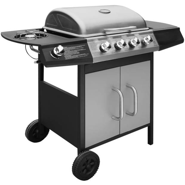 vidaXL Gasbarbecue 4+1 kookzone zwart en zilver