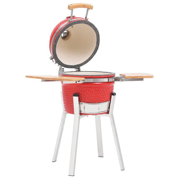 The Living Store Kamado Keramische BBQ - 33 cm - Rood - Incl - zijplanken - 27 cm grillrooster - Thermometer