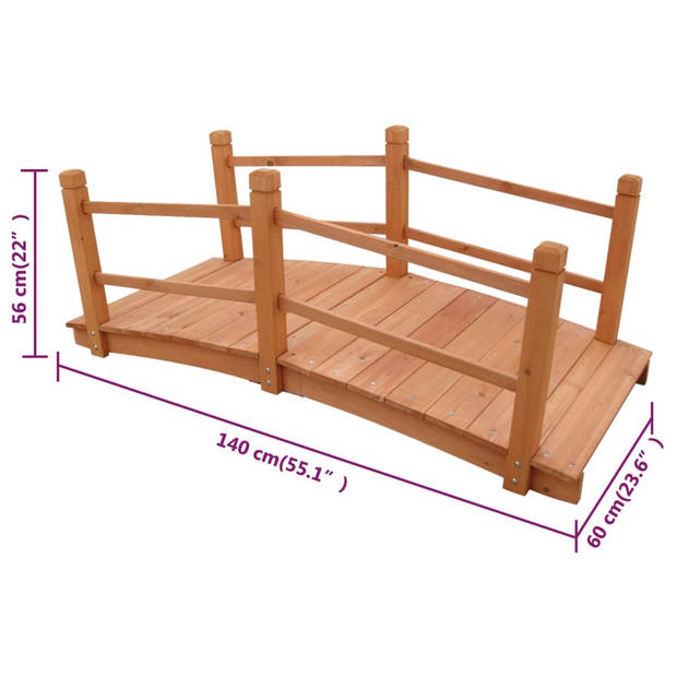 The Living Store Houten Brug - Tuinbrug 140 cm - Met Dubbele Leuningen