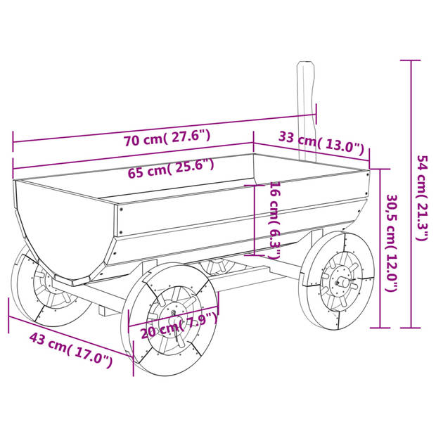 The Living Store Tuinwagen - Massief Vurenhout - 70x43x54 cm - Decoratieve Plantenbak