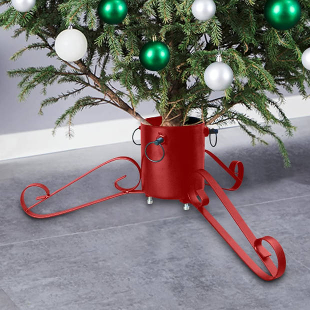 The Living Store Kerstboomstandaard - Rood Metaal - 58 x 58 x 21 cm - Geschikt voor 2.1 m echte boom - Watertank- 1.2 L