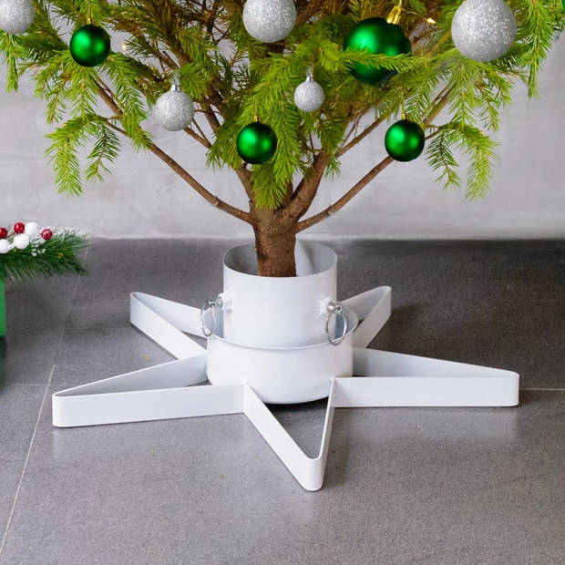 The Living Store Kerstboomstandaard - Stervormig - Geschikt voor echte boom - Wit - Metaal - 47 x 47 x 13.5 cm - 2.1 m