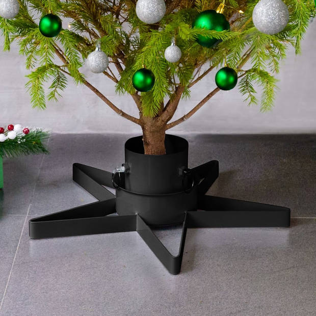 The Living Store Christmas Tree Stand - Star Shape - 47 x 47 x 13.5 cm - Black Metal - For Real Trees - Max 2.1m -