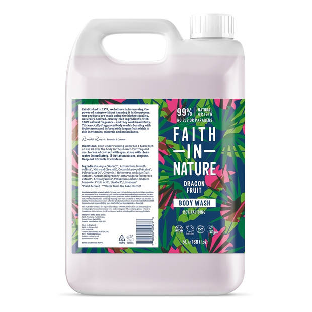 Faith in Nature Bodywash Dragon Fruit Navulverpakking 5LT