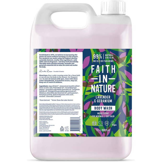 Faith in Nature Lavender & Geranium Bodywash Navulverpakking 5LT