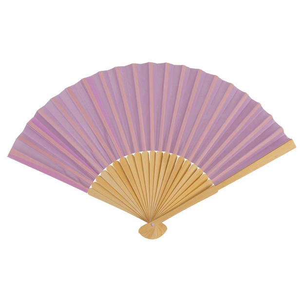 Spaanse handwaaier - 2x - pastelkleuren - lila paars - bamboe/papier - 21 cm - Verkleedattributen