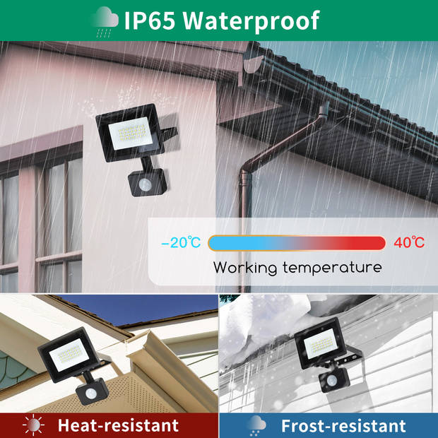 Aigostar LH9 - LED Schijnwerper Met bewegingssensor - 10W - IP65 - Buitenlamp - 6500K - Floodlight - Bouwlamp - Zwart