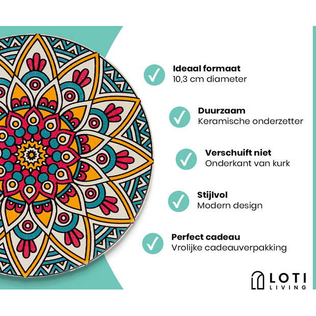 Loti Living Onderzetters met Houder – 6 stuks – Mandala Design