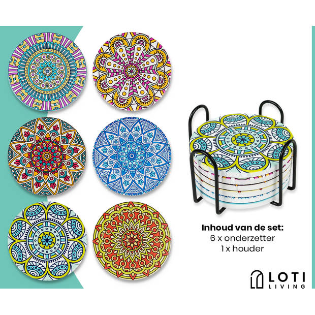 Loti Living Onderzetters met Houder – 6 stuks – Mandala Design