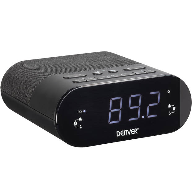 Denver Wekkerradio met Draadloze Oplader - Dual alarmklok en Dimmer - Digitale Wekker - FM Radio - CRQ107 - Zwart