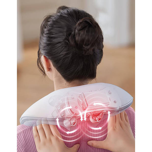 NRG Wellness - Elektrisch Massagekussen - Shiatsu - Draadloos - met Warmtefunctie - Nek en Schouder Massageapparaat