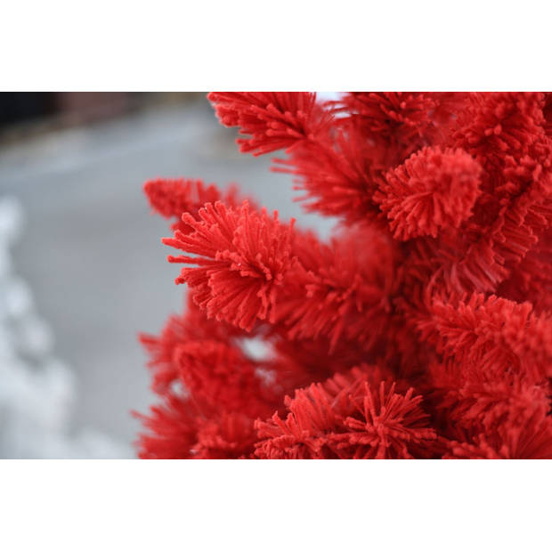 Teddy Red kunstkerstboom - 150 cm - rood - Ø 82 cm - 422 tips - met rode sneeuw - metalen voet