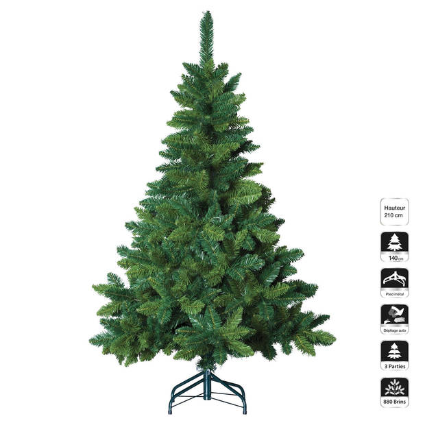 Blooming kunstkerstboom - 210 cm - groen - Ø 127 cm - 880 tips - metalen voet