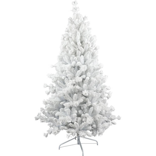 Teddy White kunstkerstboom - 150 cm - wit - Ø 86 cm - 422 tips - besneeuwd - metalen voet