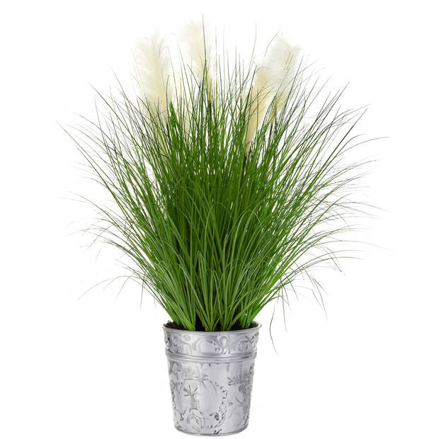 Atmosphera siergras kunstplant - grasplant sprieten/pluimen - donkergroen - H105 cm - in pot - pvc - Kunstplanten