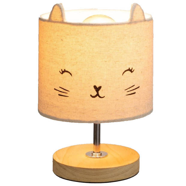 Atmosphera Nachtlampje kat - voor kinderen - grijs - linnen - D15 x 21 cm - Tafellamp/bureaulamp - Nachtlampjes