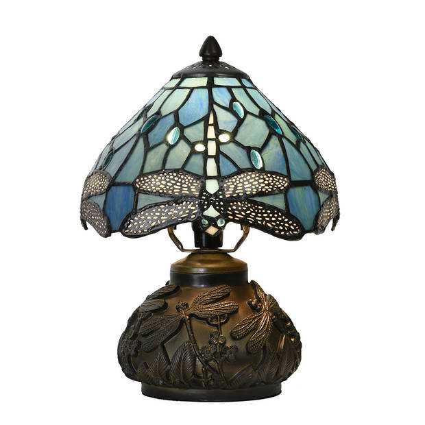 HAES DECO - Tiffany Tafellamp Ø 20x28 cm Blauw Glas Libelle Tiffany Bureaulamp