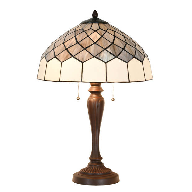 HAES DECO - Tiffany Tafellamp Ø 40x58 cm Grijs Glas Tiffany Bureaulamp