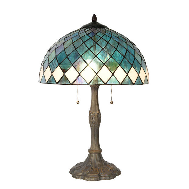 HAES DECO - Tiffany Tafellamp Ø 40x61 cm Blauw Glas Tiffany Bureaulamp