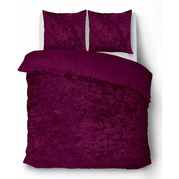 iSleep Dekbedovertrek Crushed Velvet - Bordeaux - Lits-jumeaux 240x200/220 cm