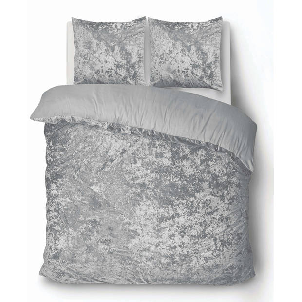 iSleep Dekbedovertrek Crushed Velvet - Licht Grijs - Lits-jumeaux 240x200/220 cm