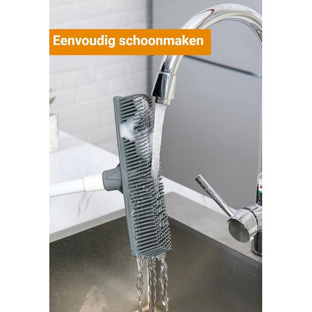 Synx Tools Rubberen bezem met steel - Kappersbezem - 30cm - Pet hair remover bezems - Huisdierhaar verwijderaar Bezem bi