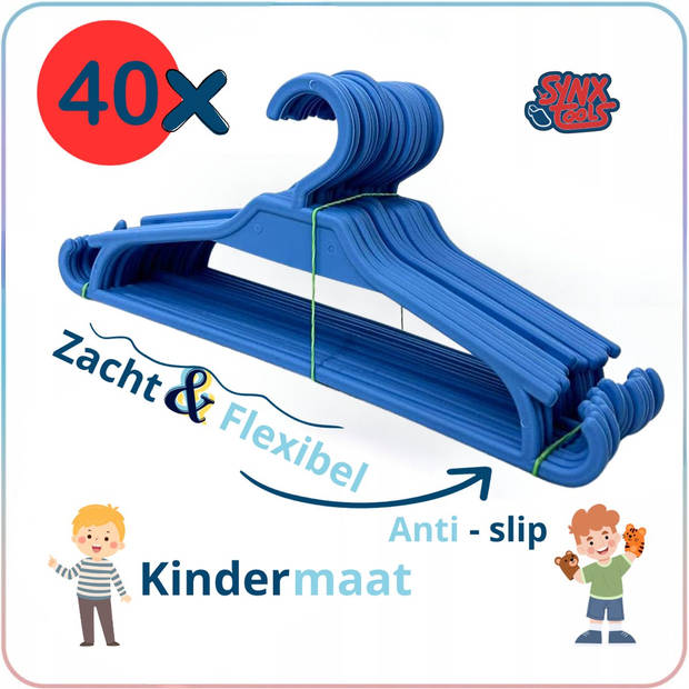 Synx Tools 40 Stuks Kinder Kledinghangers - Kleerhangers - kledinghangers Baby / Kind - kinderkapstok - Marine blauw- 18