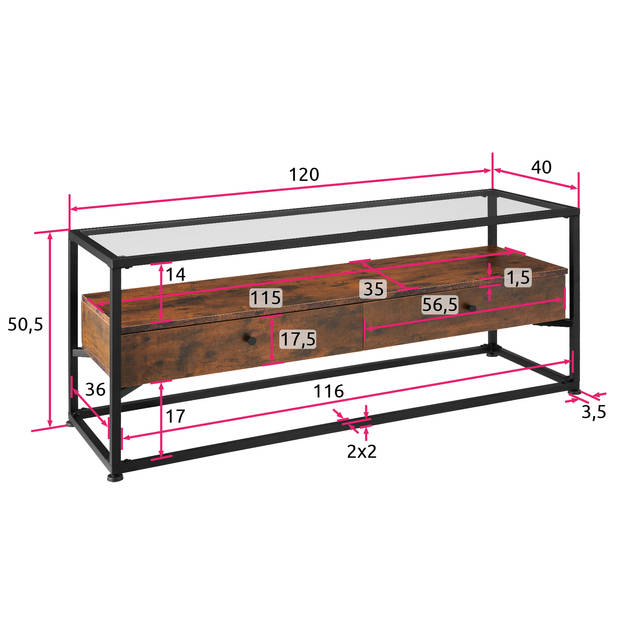 tectake - Sideboard dressoir Maidenhead- industrieel - donkerbruin - 121,5x41,5x50,5cm - 404692