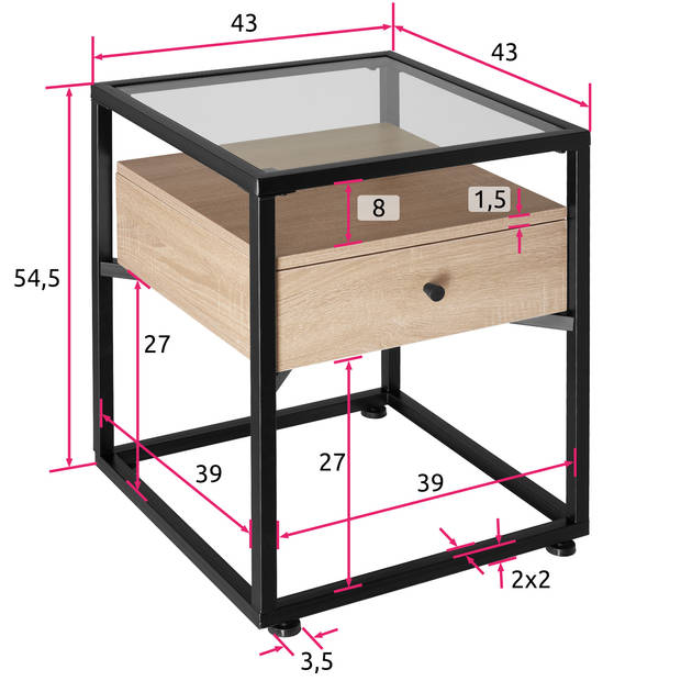 tectake - nachtkast Preston - nachtkastje 43x45x54,5cm - industrieel lichtbruin - 404681