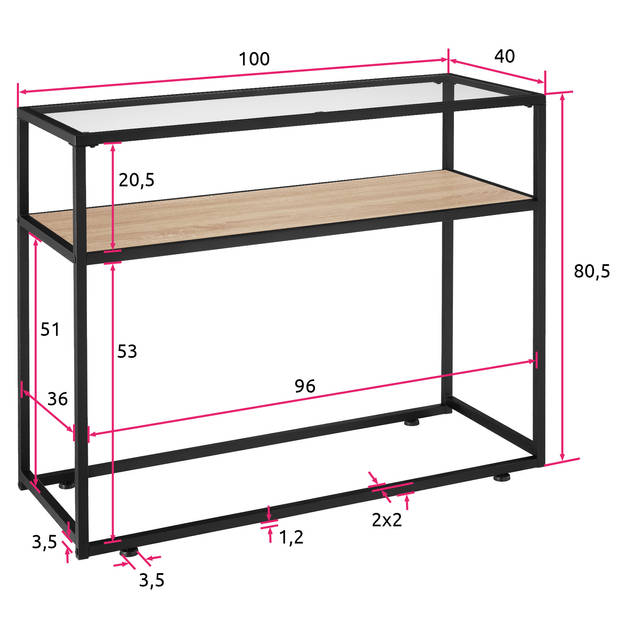 tectake - sidetable Kilkenny - 100 x 41 x 80,5cm - bijzettafel - lichtbruin - 404679