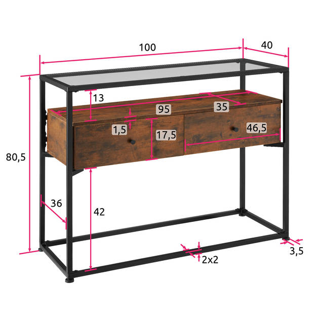 tectake - Consoletafel dressoir sidetable Reading - industrieel - donkerbruin - 101,5x41,5x80,5cm - 404690