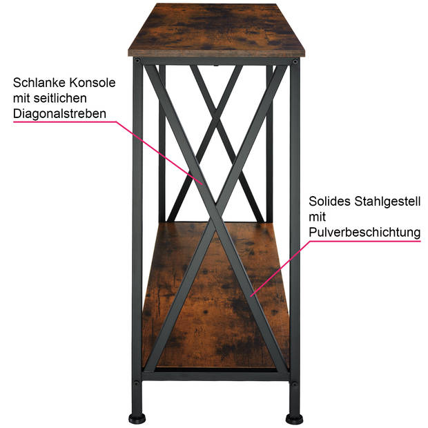 tectake - Consoletafel Tacoma 100x35x80,5cm - donkerbruin - 404670