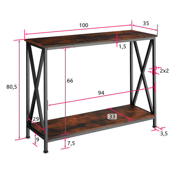 tectake - Consoletafel Tacoma 100x35x80,5cm - donkerbruin - 404670