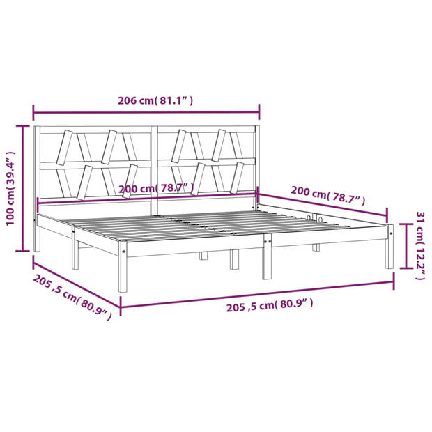 vidaXL Bedframe massief grenenhout 200x200 cm