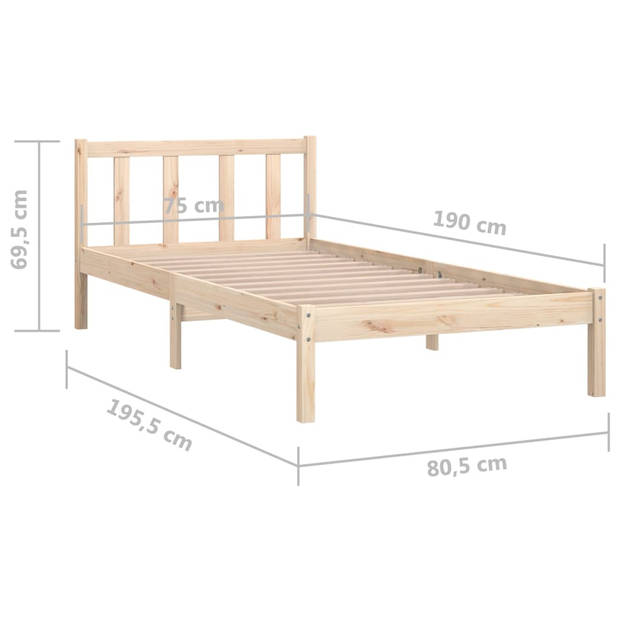 vidaXL Bedframe massief grenenhout zwart 75x190 cm