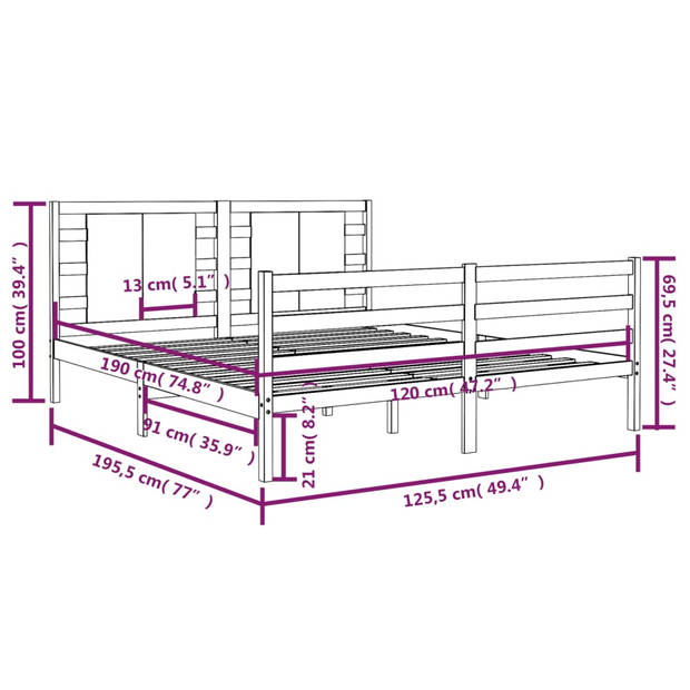 vidaXL Bedframe massief grenenhout 120x190 cm