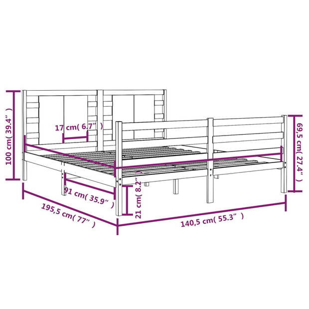 vidaXL Bedframe massief grenenhout 135x190 cm