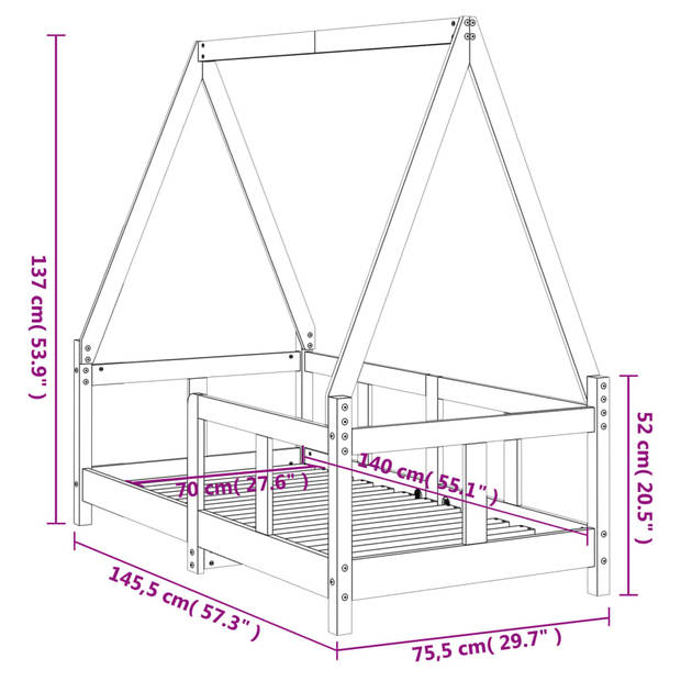 vidaXL Kinderbedframe 70x140 cm massief grenenhout wit