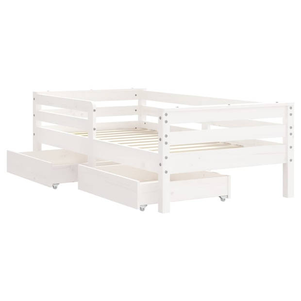 vidaXL Kinderbedframe met lades 70x140 cm massief grenenhout wit