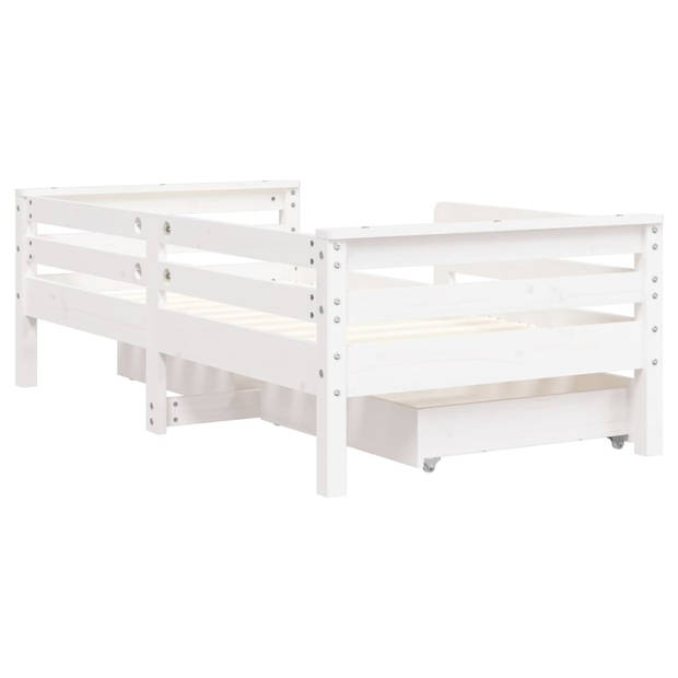 vidaXL Kinderbedframe met lades 70x140 cm massief grenenhout wit