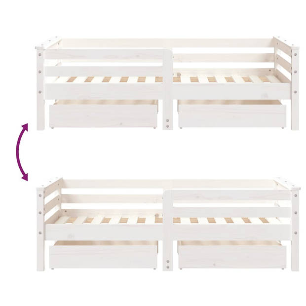 vidaXL Kinderbedframe met lades 70x140 cm massief grenenhout wit