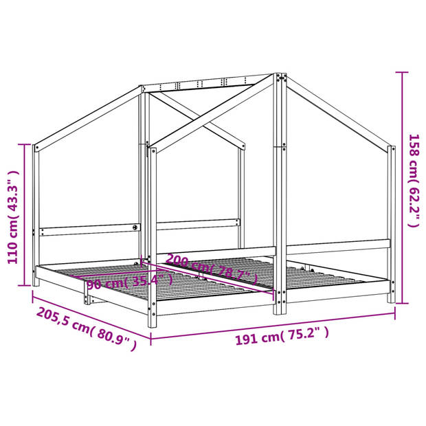 vidaXL Kinderbedframe 2x(90x200) cm massief grenenhout