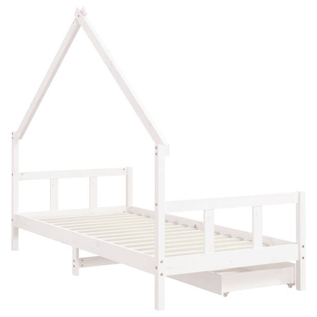 vidaXL Kinderbedframe met lades 90x200 cm massief grenenhout wit