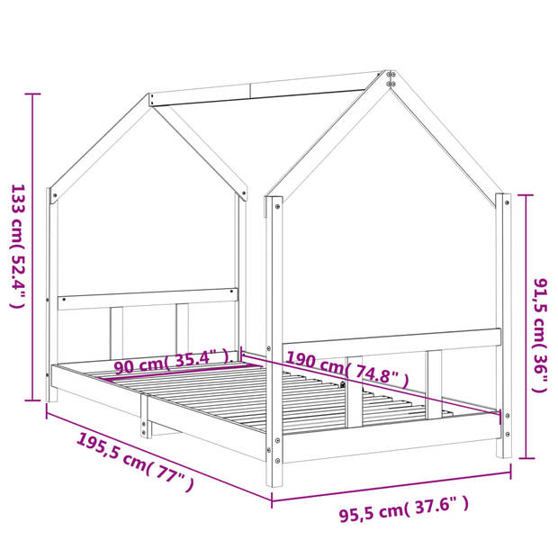 vidaXL Kinderbedframe 90x190 cm massief grenenhout