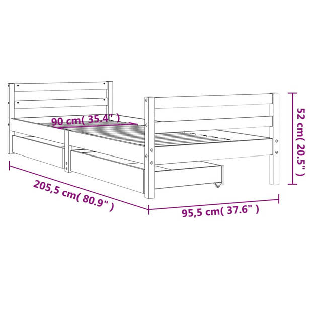 vidaXL Kinderbedframe met lades 90x200 cm massief grenenhout wit