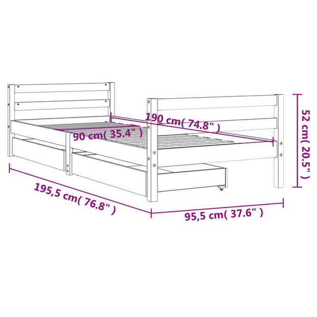 vidaXL Kinderbedframe met lades 90x190 cm massief grenenhout zwart