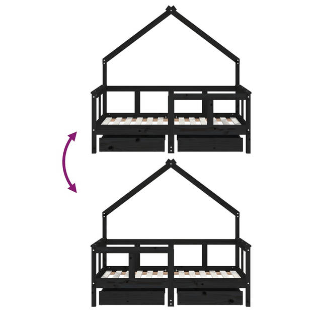 vidaXL Kinderbedframe met lades 70x140 cm massief grenenhout zwart