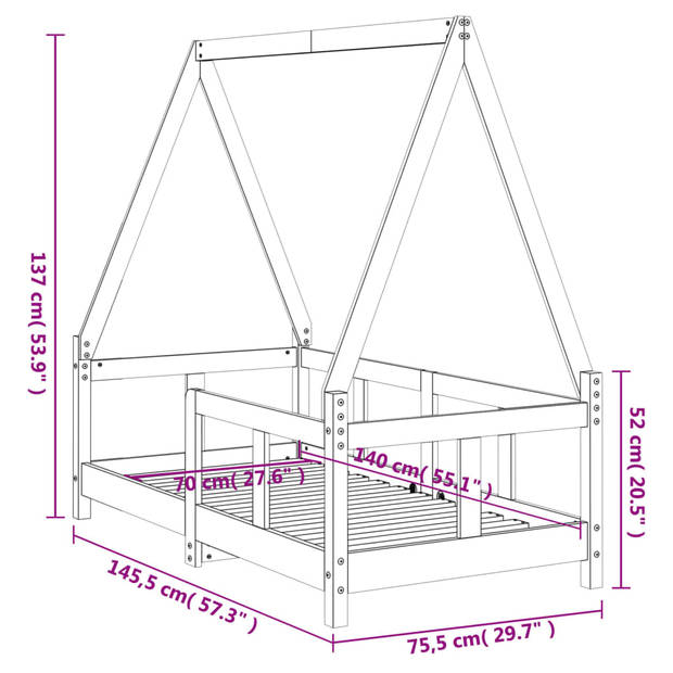 vidaXL Kinderbedframe 70x140 cm massief grenenhout